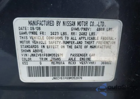 2009 Infiniti G37X z USA, uszkodzony, nr VIN JNKCV61F69M352976